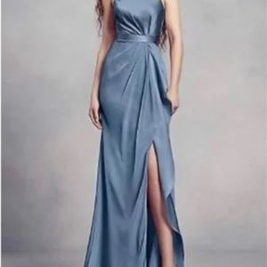 David’s Bridal White by Vera Wang Charmeuse/Chiffon Bridesmaid Dress w Ruffle